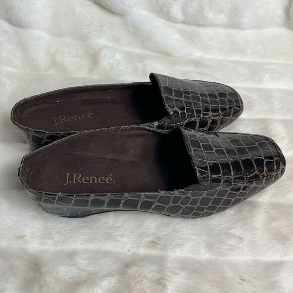 J Renée  Edlyn Brown crocs prints wedge mules with sides elastic size 13WW - Picture 10 of 10